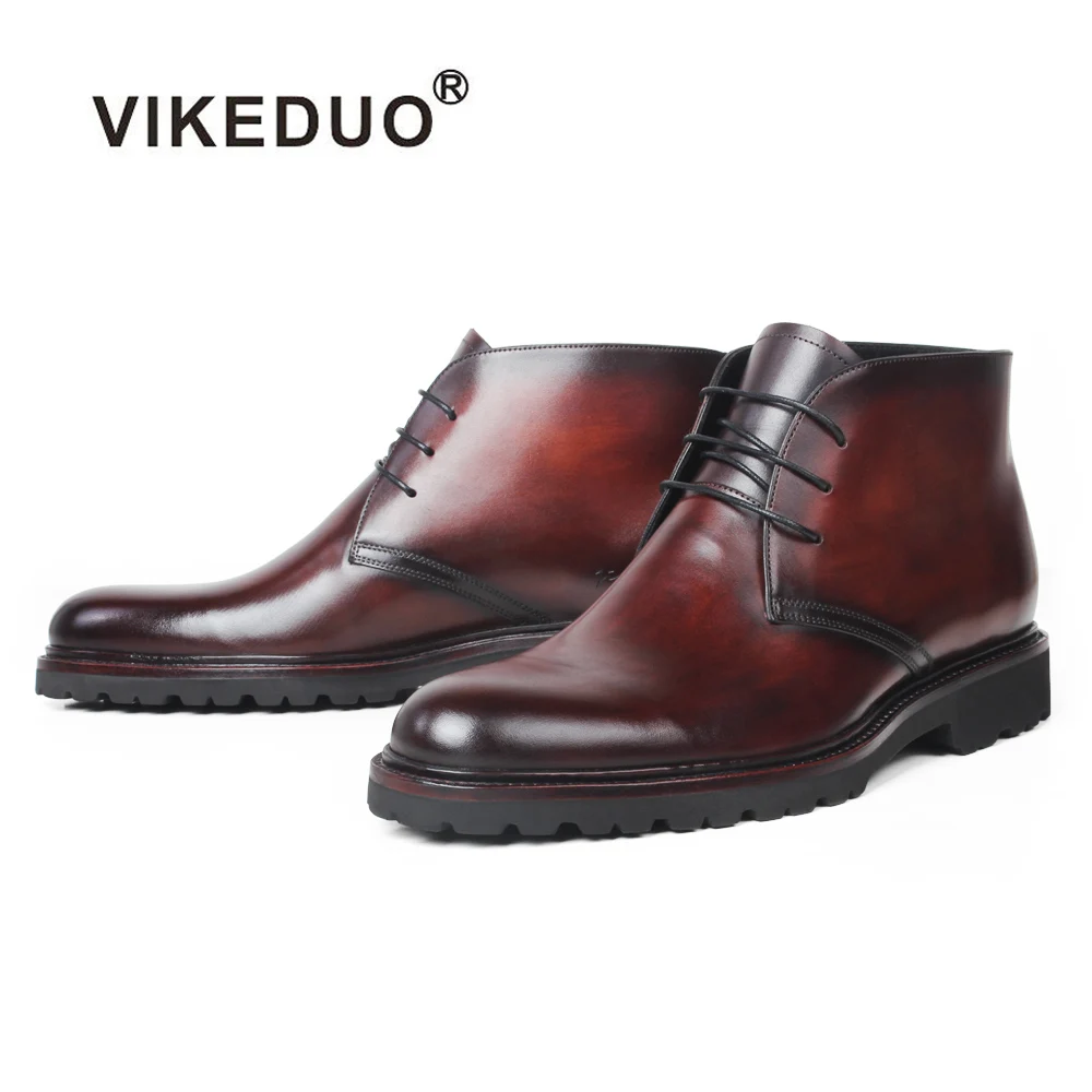 

Vikeduo Hand Made New Ankle Originals Best Chukka Desert Boots Luxury Italian Men's Calf Leather Shoes, Dark brown