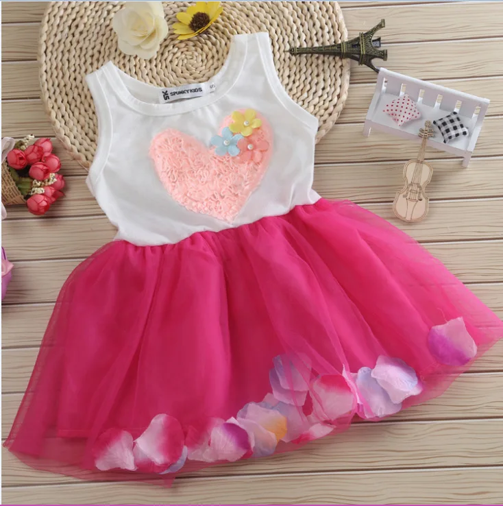 

Kids Children Girls Party Clothing Princess Petal Love Heart Tulle Dresses Lace Ruffle Tutu Flower Girl Dress, Pink;green;purple;red