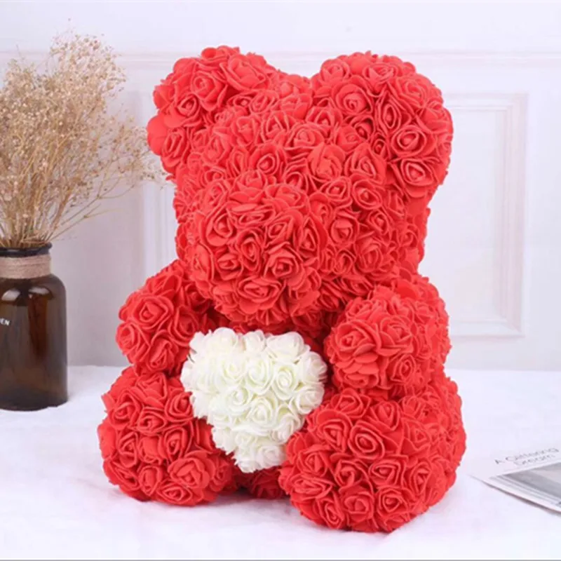 Shininglife Brand 40cm Free shipping 2019 hot sale holding heart rose teddy foam bear for valentine