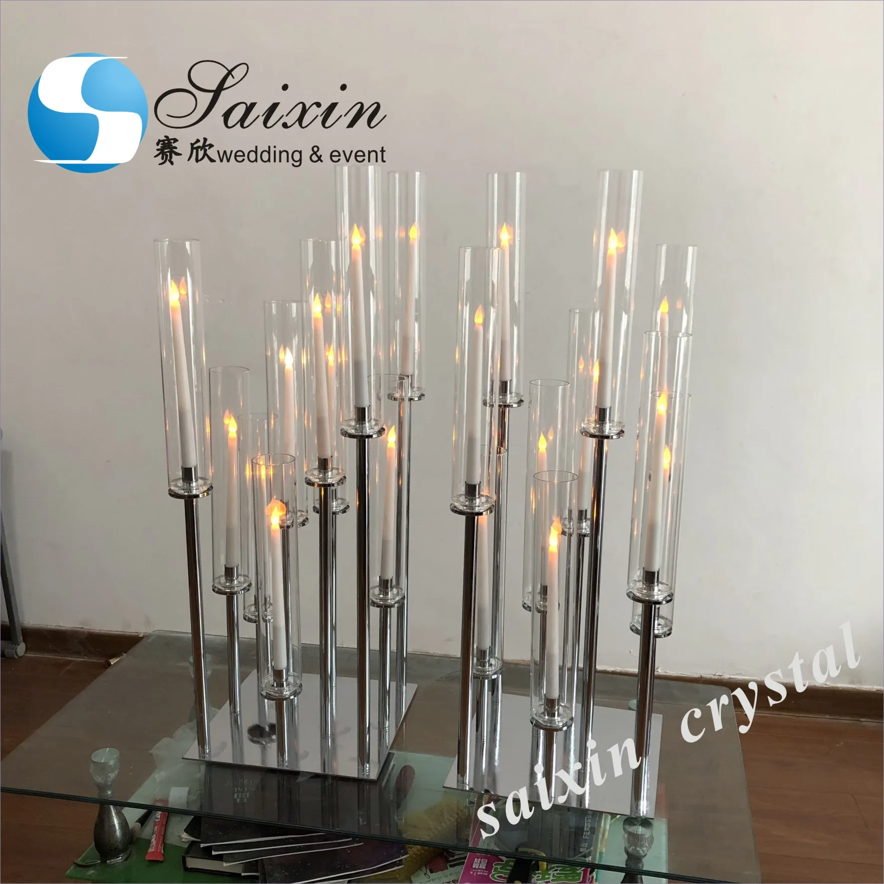 glass and silver candle holders