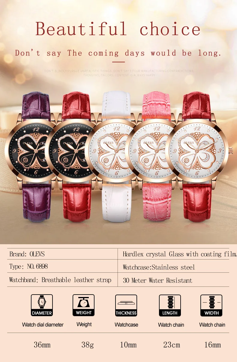 OLEVS Brand SchoolGirls Wristwatch Fashion Sweet Style Quartz Core waterproof Leather Strap lady's Watch For women