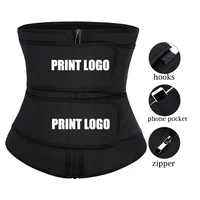 

Custom Logo Compression Double Belt Adjustable Hooks Phone Pocket Slimming Tummy Shaper Latex Waist Trainer Women