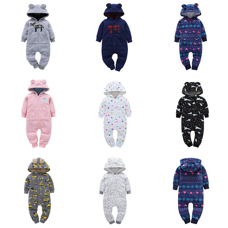 

Unisex Baby Rompers Spring Autumn Winter Thicken Toddler Clothes Hooded Zipper Baby Polar Fleece Rompers, Picture