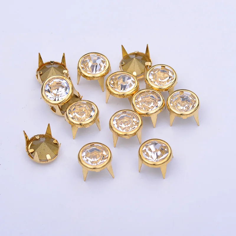 

10mm Gold Claw Rhinestone Rivet Decoration Rivet Metal Studs Spikes For Leather Clothes Shoes DIY Crafts, Gold spikes