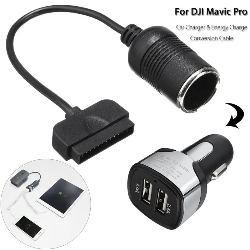 

Fit For DJI Mavic Pro 5V 2.4A Dual Ports USB Car Charger with Energy Conversion Cable Battery Charger For Mobile Phones Tablets