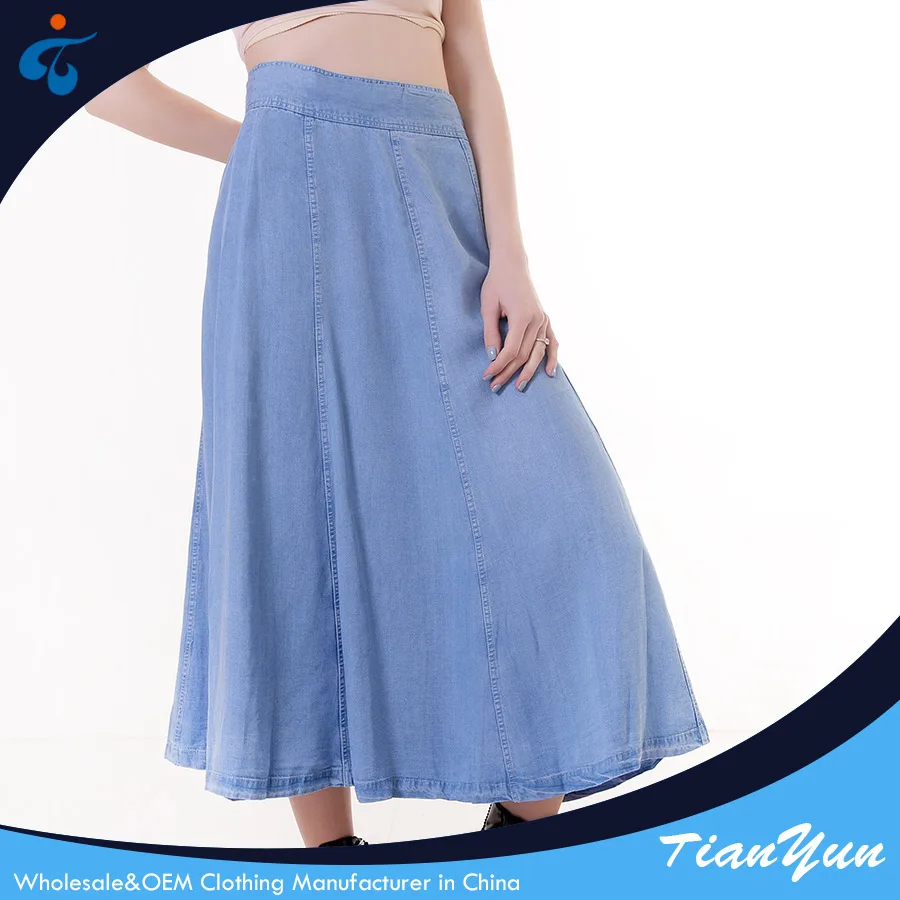Good sealed nice optional size and color woven ladies casual denim long skirt