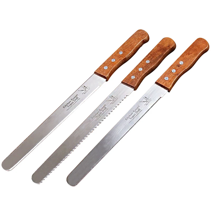 

Hot sale 304 stainless steel wood handle knife 10 inch bread knife cake knife bread cutter for baking tools