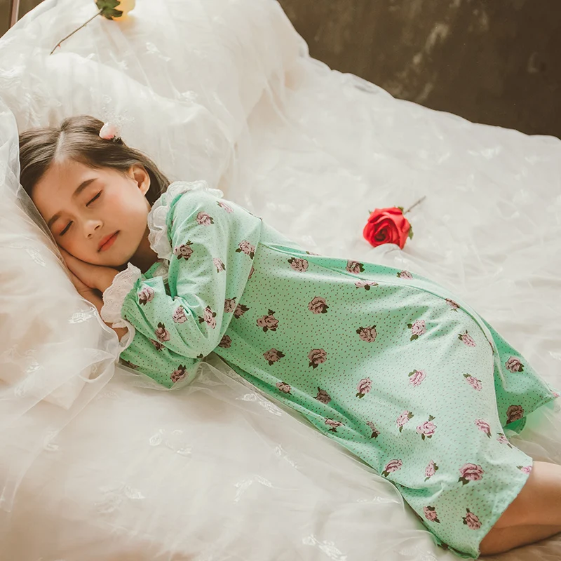 

Girls' Princess Nightgown Baby girls floral pattern printed cotton Sleepwear Nightwear pajamas Dress, Pink,green