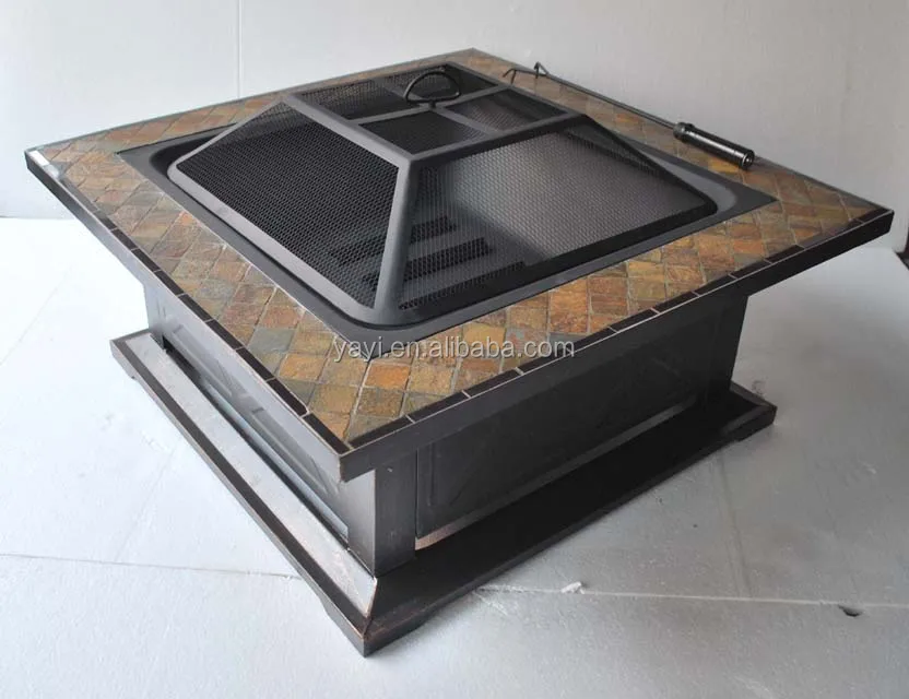 36inch Square Fire Pit Table With Rust Yellow Slate Buy Fire Pit