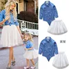 Family Matching Clothes Outfits Mother and Daughter Clothing sets Denim Shirts+TUTU Skirts Sets Matching Mother Daughter Clothes