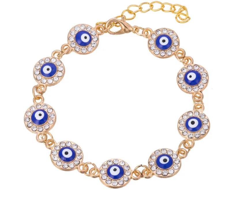 

Fashion personality set full of diamonds Turkish blue eyes bracelet wholesale, Gold
