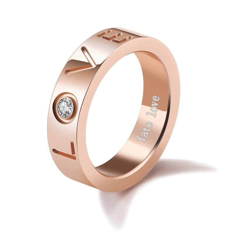 

2019 Wedding Men and Women Diamond Love Rose Gold Plated Engagement Silver Stone Stainless Steel Ring, N/a