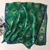 2019 New Style Women Fashion Peacock Print Long Soft Scarf Distributor 90*180CM Natural Green Silk Scarf Peacock Arabia Dress