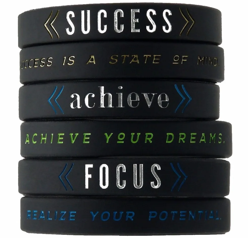 Custom "Success, Achieve, Focus" - Motivational Silicone Wristbands with Inspirational Messages