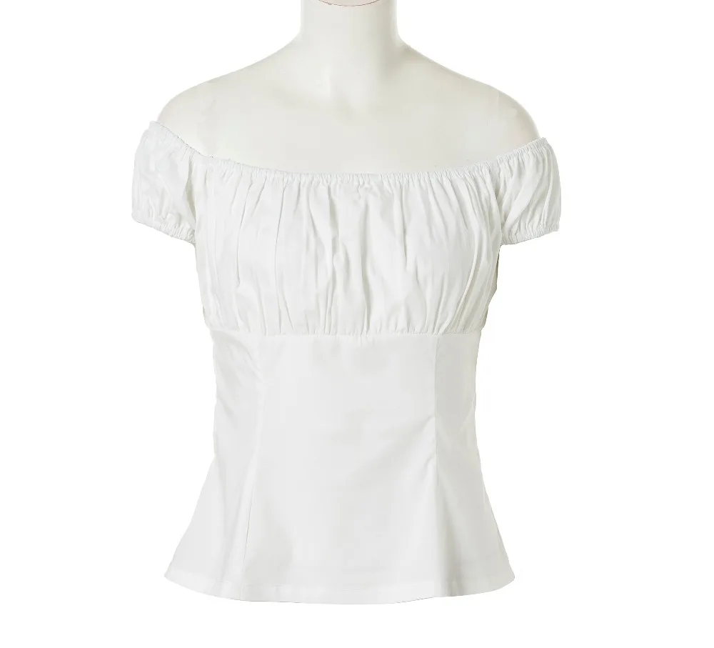 

Wholesale Women Off Shoulder Ruffled Summer Shirt Low Back Peasant Blouse