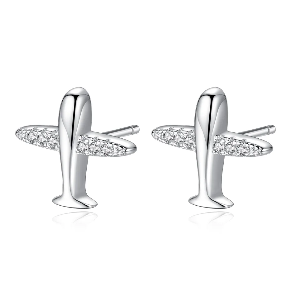 

Custom Wholesales 925 Sterling Silver Earrings Clear CZ Model Aircraft Earrings fit Gift Women Wearing