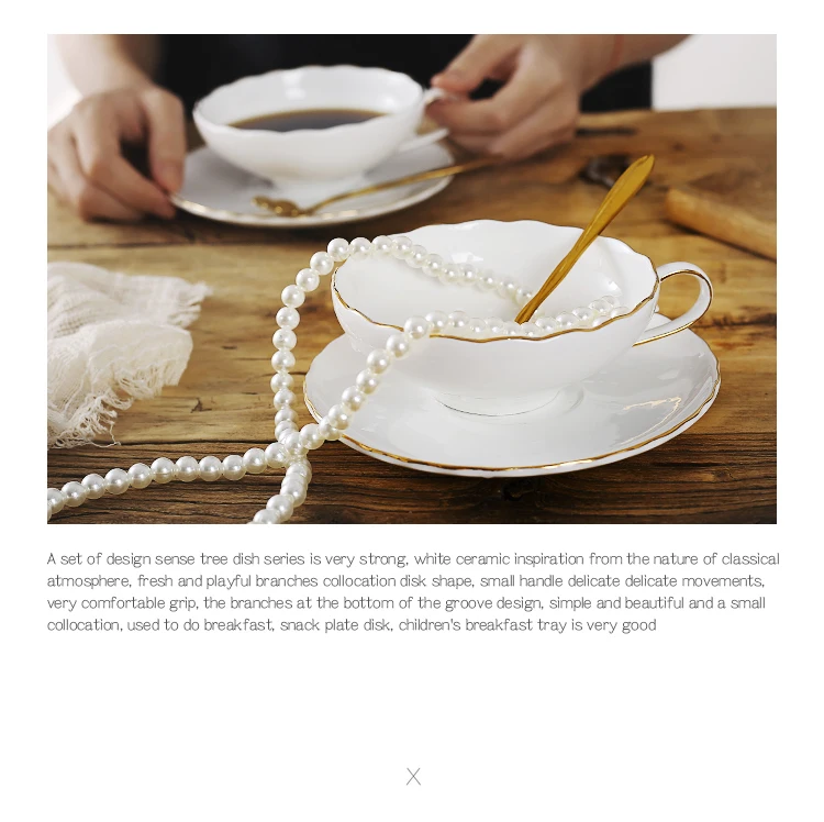 Bone china English afternoon tea coffee cup and saucer with gold rim handmade high-end gift box set