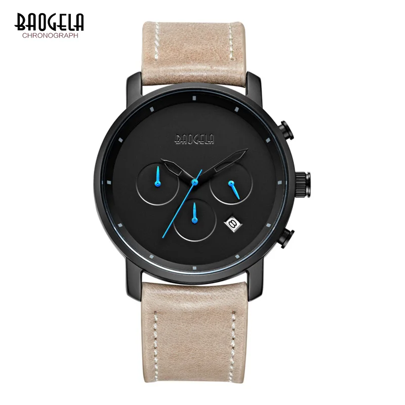 

Baogela Men's Fashion Watch 1705 Black Leather Strap Children Sports Quartz Wrist Watches Hot Sale Waterproof Watches Relogio