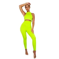 

2019 Fashion two piece workout women sexy clothing Fluorescent Tracksuit yoga set 2 piece Outfit fitness clothing