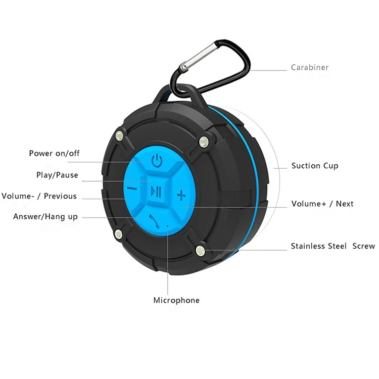 Outdoor portable hands-free speakerphone waterproof wireless shower speaker with suction cup