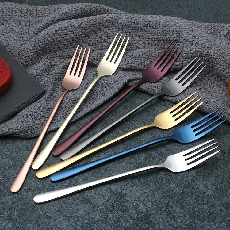 

Long Handle rose gold silver plating stainless steel salad fruit dinner fork set, Silver, gold, rose gold, black, blue, purple, iridescent