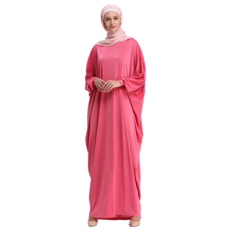 

2019 duai plain  bating sleeve muslim dresses, Black;wine red;brown;blue;pink