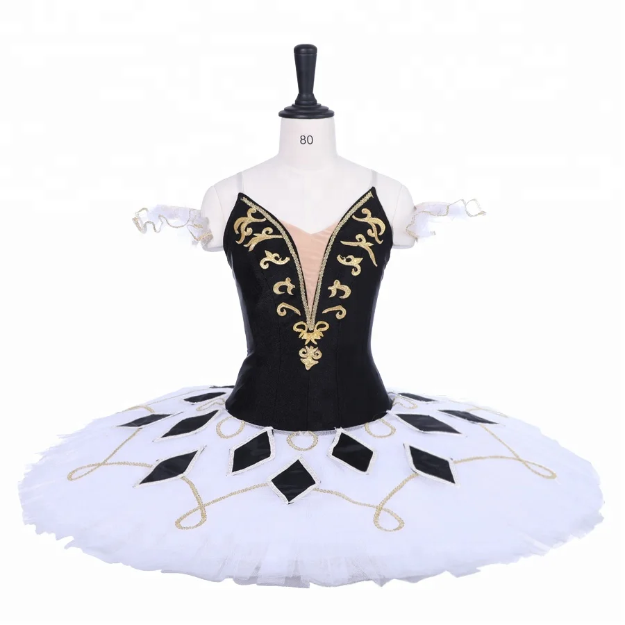 

Women Harlequinade Professional Tutu White Black Pancake Platter Performance Tutus Ballet Stage Costume Tutu Costume BT9228, Black white