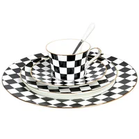 

Ceramic dinnerware set white and black gold rim banquet plates