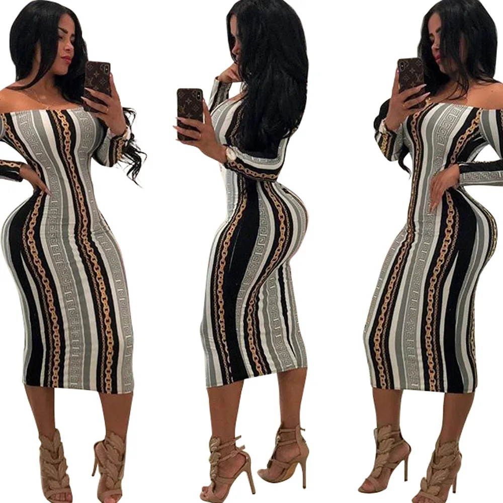 

Knot Striped Ribbed Off The Shoulder Dress Women Long Sleeve High Waist Hollow Out Front Party Club Wear Sexy Bodycon Dress 2018, Custom made