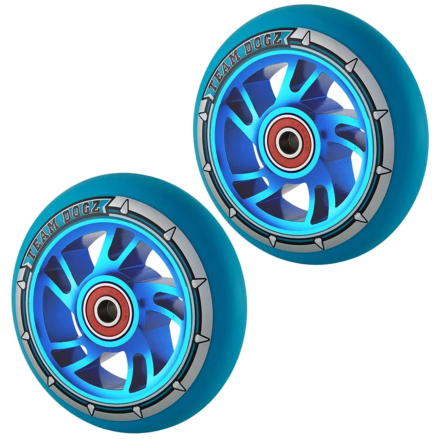 Team Dogz 100mm Swirl Scooter Wheels - Blue Cores with Blue Tyres (Pair)