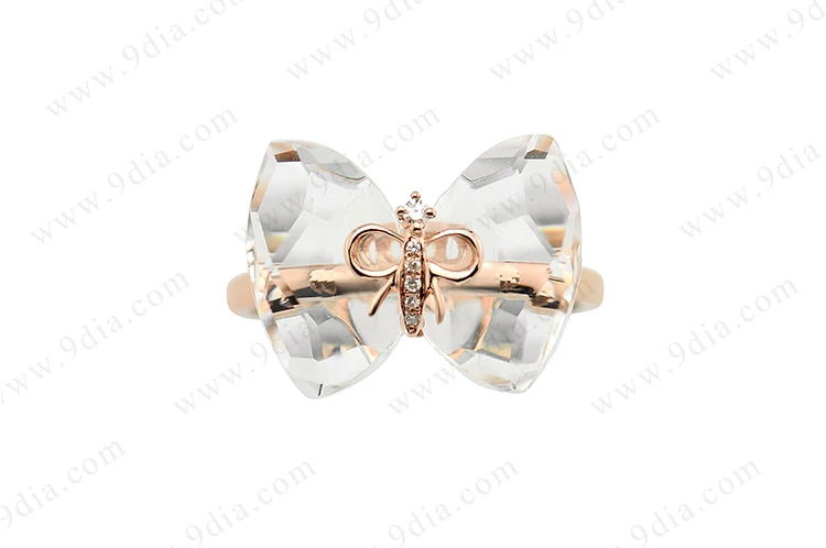 In Stock Ring Rhodium Plated Silver Butterfly Ring CZ 925 Ring