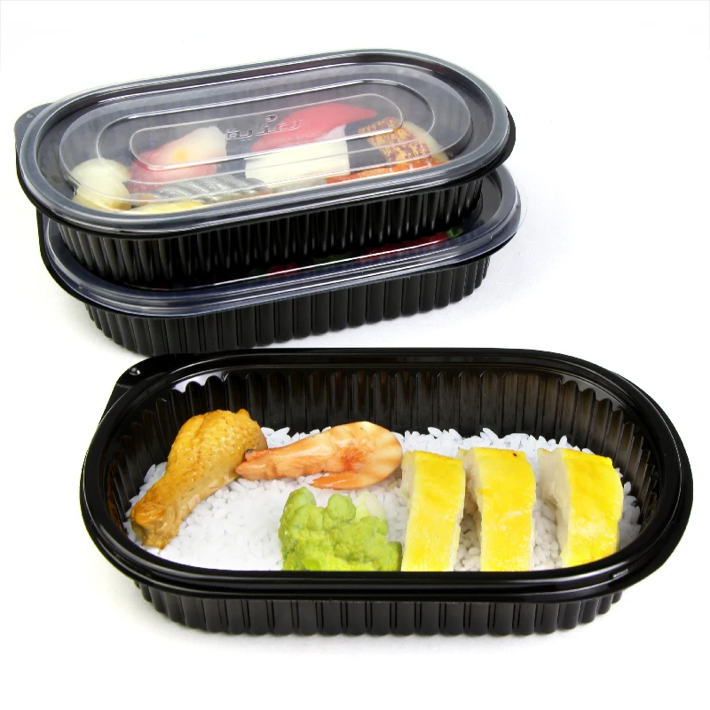 

BPA free 750ml takeaway disposable plastic pp lunch box food container, Black, white / transparent lid