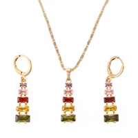 

HengDian Colorful zircon jewelry set dubai gold plated jewelry, cheap necklace and earrings set
