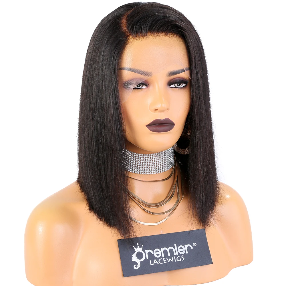

Summer Fashion Short Bob Wig Cuticle Aligned Brazilian Remy Human Hair C Side Part 13x6 Lace Frontal Wigs, Natural color