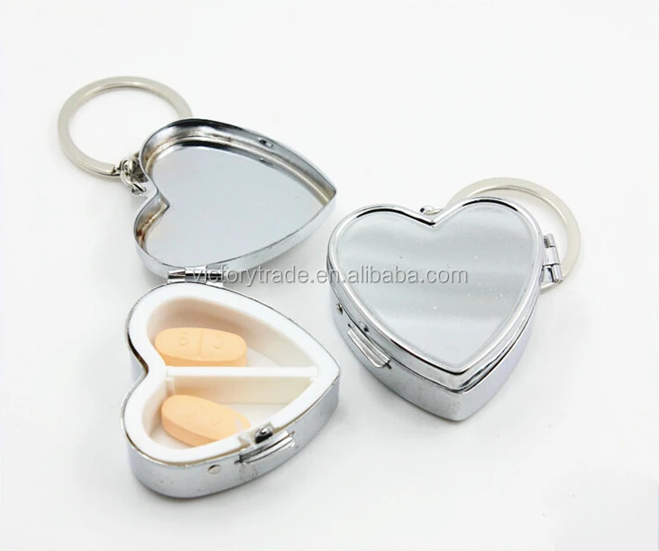 Heart Shape metal Pill Box with Keychain
