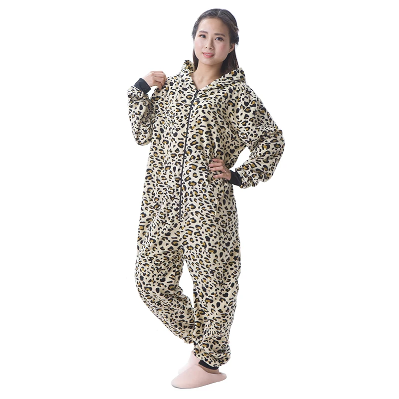 OEM Design Wholesale Plar Fleece Tiger Print Jumpsuit Women