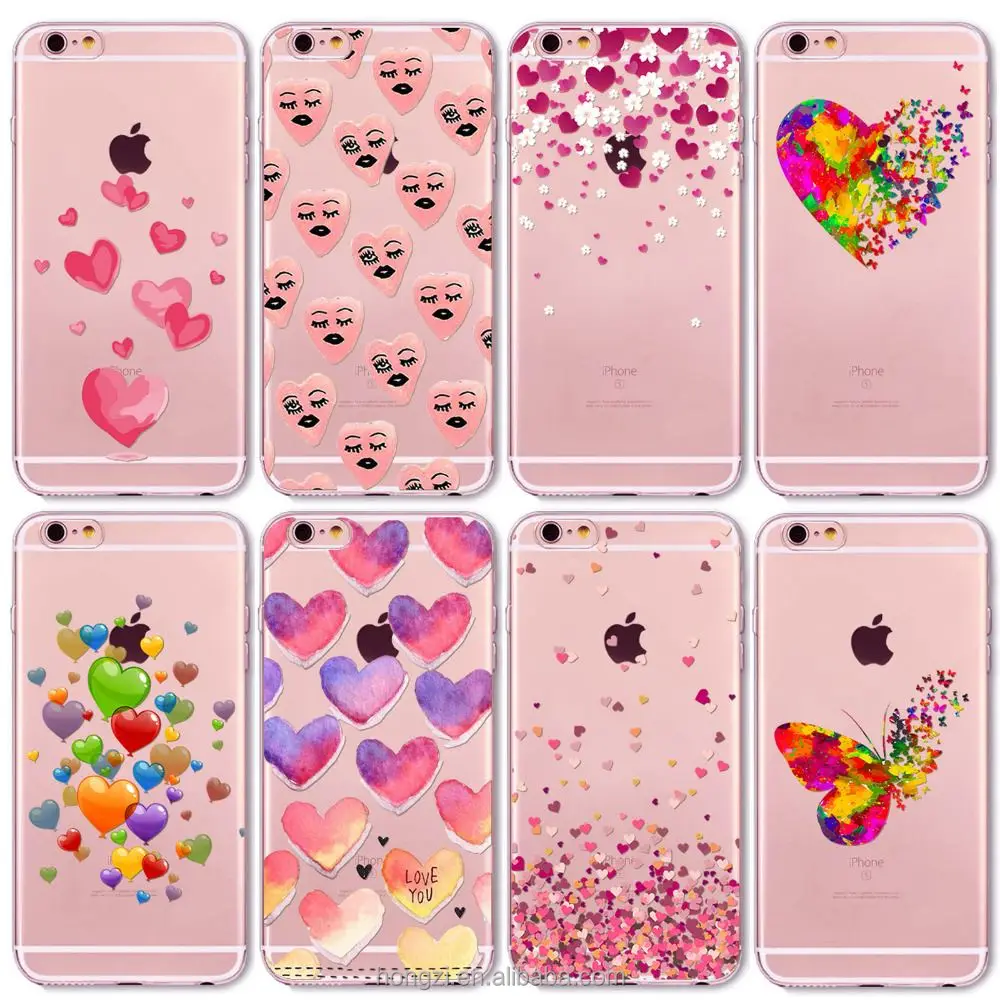 

Watercolor Butterfly Pink Love Heart Travel Girl Case For iphone 6 6s 7 5 5s se 7Plus 6Plus 4 4S Transparent Silicon Cases Cover