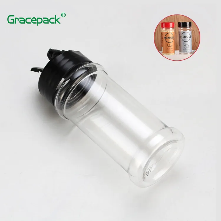 Free Sample empty spice bottles Clear plastic 100ml PET salt shaker Plastic spice jar
