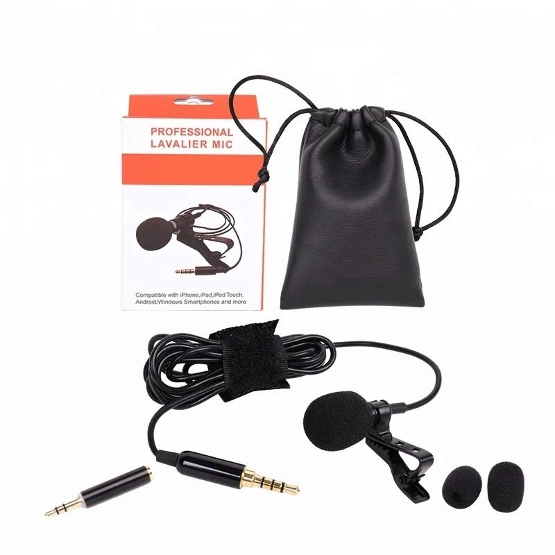 

clip Microphone 3.5mm Jack Mini Wired Condenser Mic for Smartphones Laptop micro cravate professional lavalier lapel microphone, Black