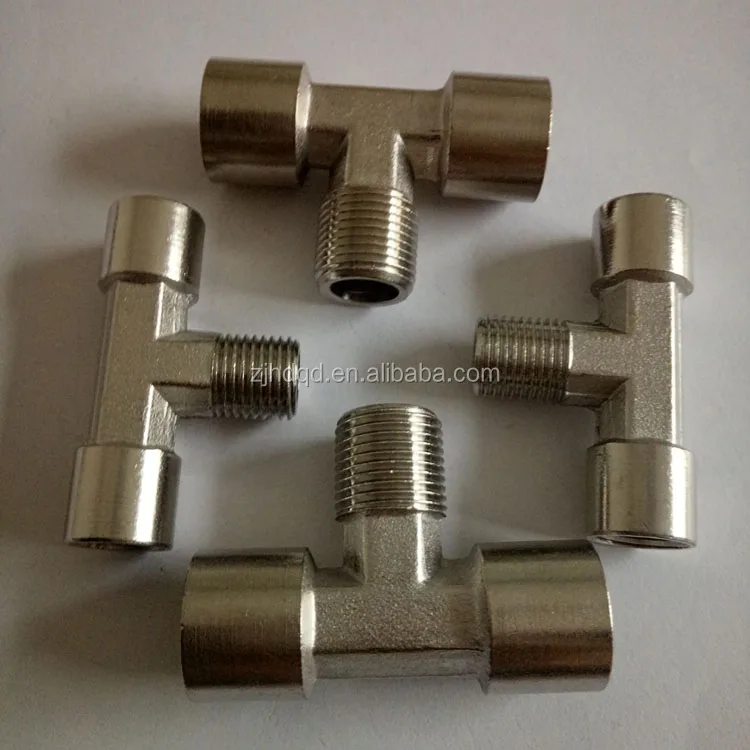 1/8'' brass three way female and male thread tee with nickel-plating