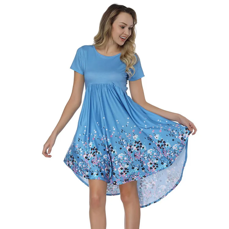 

Wholesale Factory Price Back Cross Design Lady Summer Blue Dress, As shown of blue dress