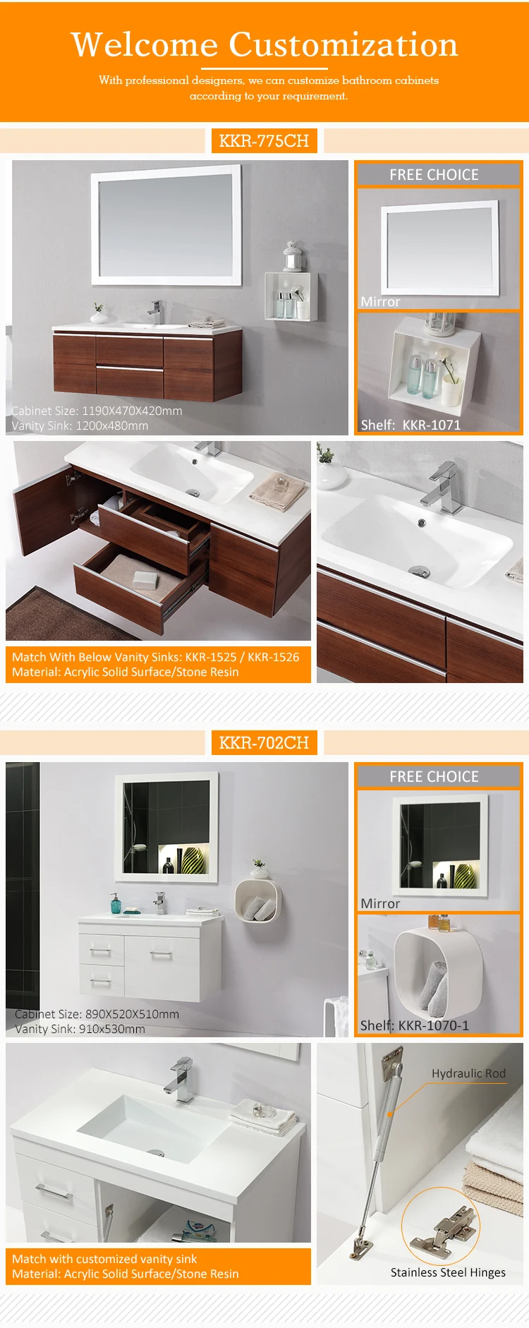 Italian Classical Wall-mounted Bathroom Vanity Base Cabinets