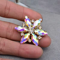 

36mm Big Size Crystal AB Glass Rhinestone Flower Applique Sewing Strass Gold Claw Crystal Stones for Dress Shoes Crafts