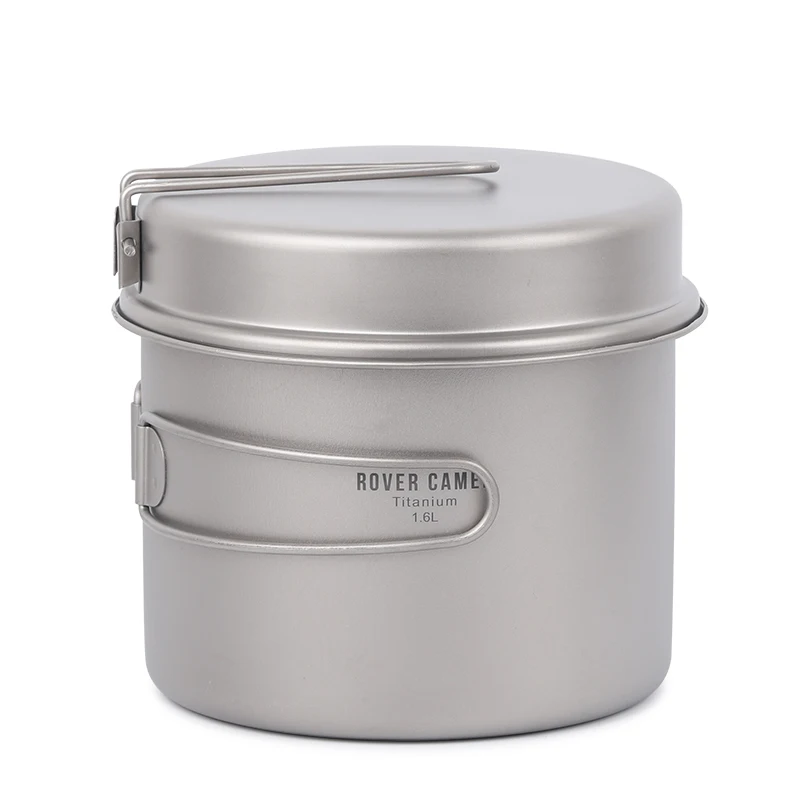 

1600ml Titanium Pot+500ml Pan Ultralight Outdoor Camping Cookware Picnic Cooking Pot with folded long handle