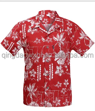 

newest arrived red color short sleeve hawaiian style flowers printed custom men shirt