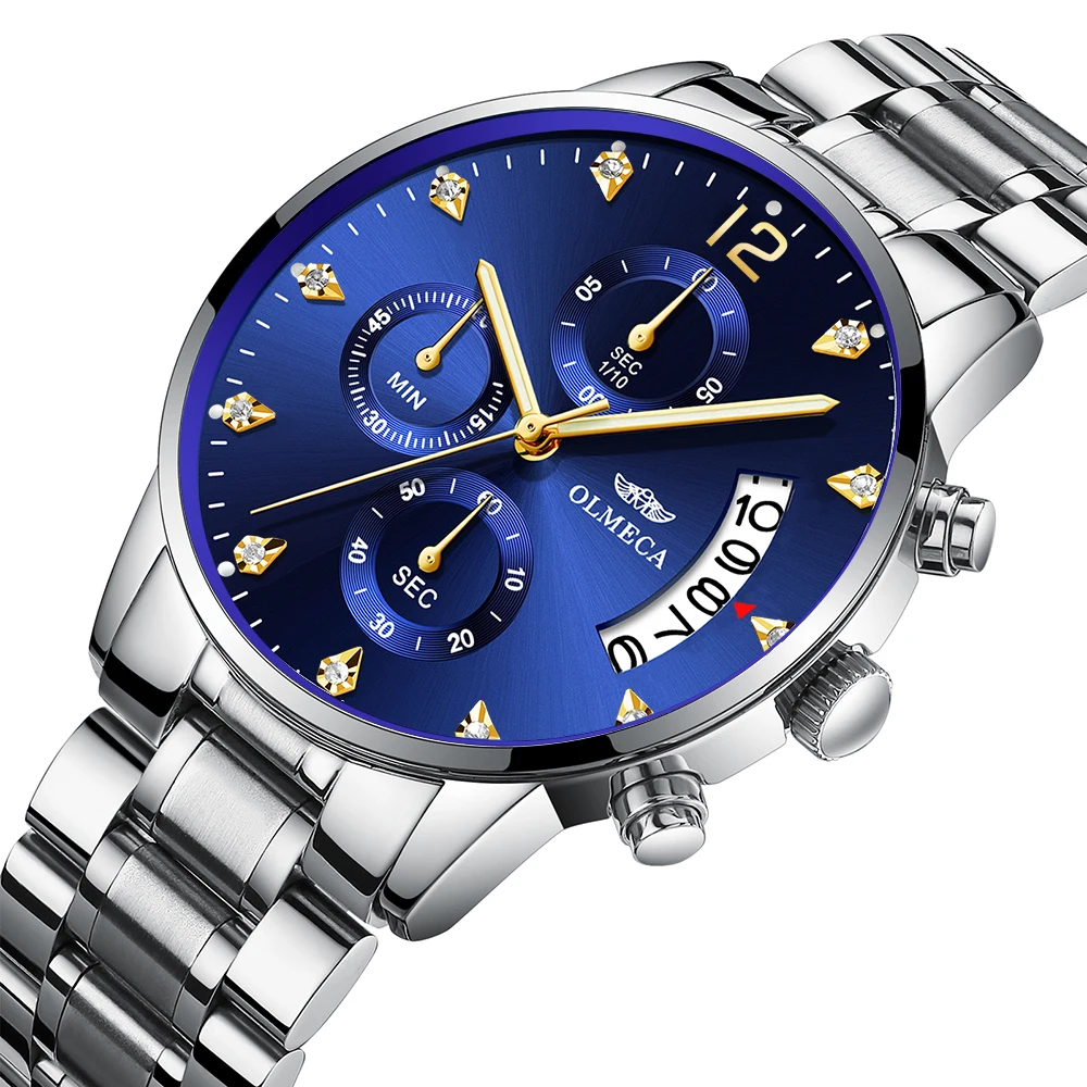 Waterproof calendar luxury quartz watches mens chronograph stainless steel wristwatches for business