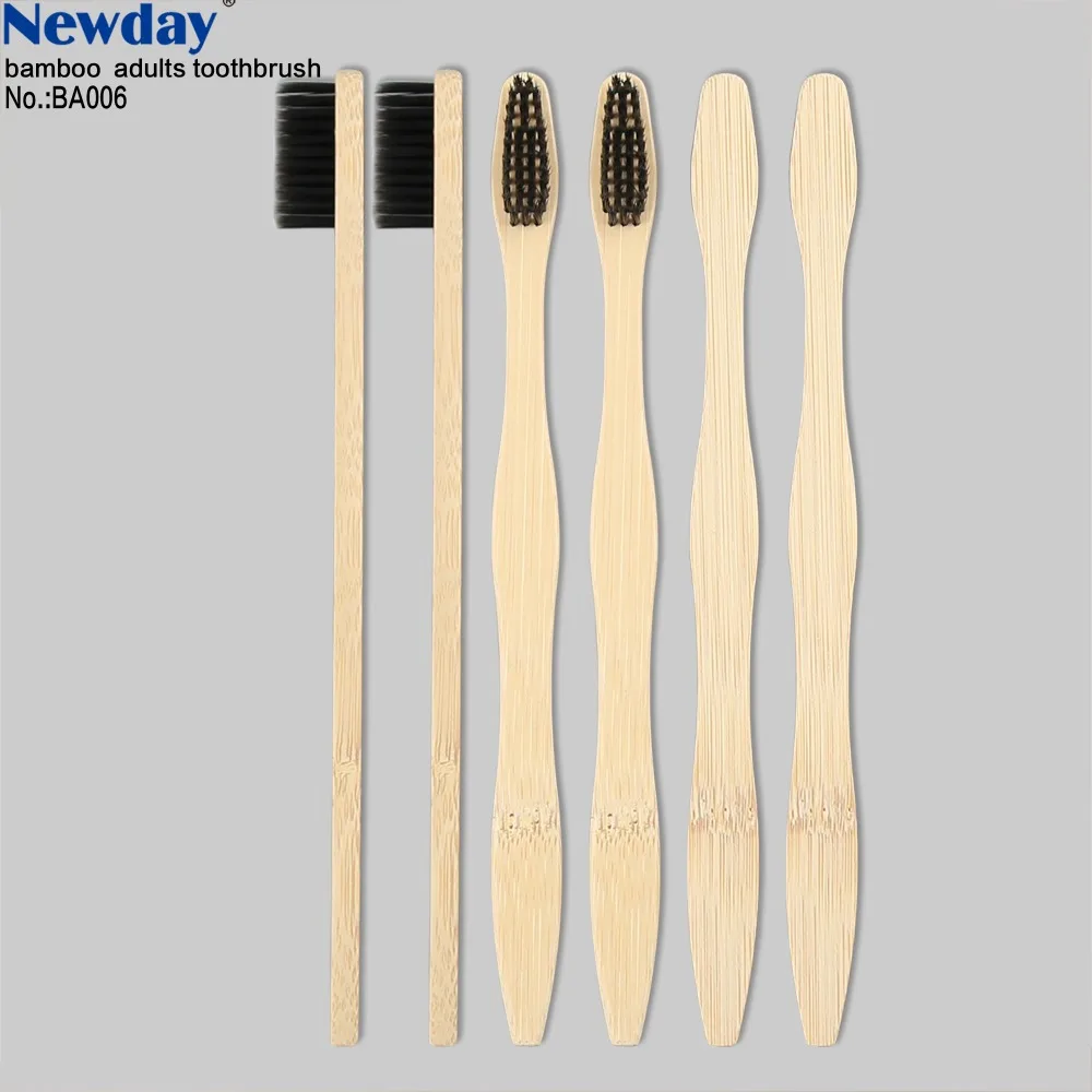 

good shape handle biodegradable eco bamboo toothbrush with black tapered brisltes, Pantone color