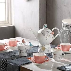 Hand Painted Fashion Floral Flower Bird Ceramic Tea Coffee Cup Set Porcelain Mug Set For Hotel Tea House Afternoon Tea