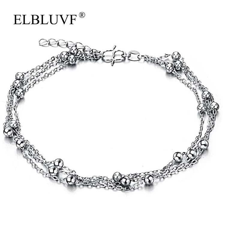 

ELBLUVF Women Jewelry Copper New Design Silver Simple Feet Chain Round Bead Anklet