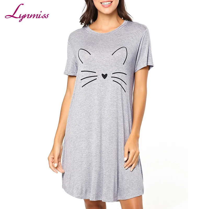 

Lynmiss Best Seller Sleepwear Women's Nightgown Cotton Sleep Shirt Printed Short Sleeve Scoopneck Sleep Tee Nightshirt, Black, purple, gray